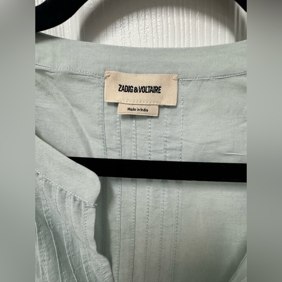 Zadig & Voltaire Tosea Top Short Sleeve Peplum Lace Trim Blue Small - Picture 7 of 8